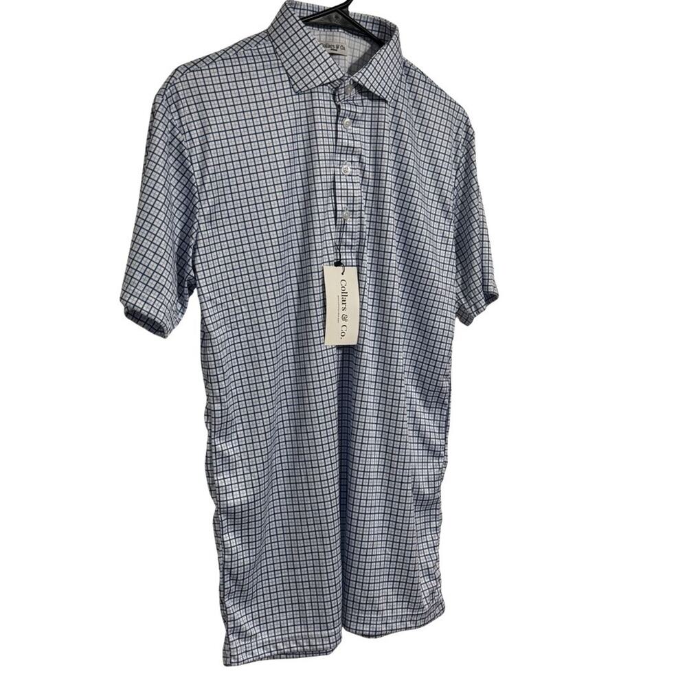 COLLARS & CO Mens Semi Spread Collar Button Polo Blue Tattersall NWT XL Relaxed - Picture 3 of 8